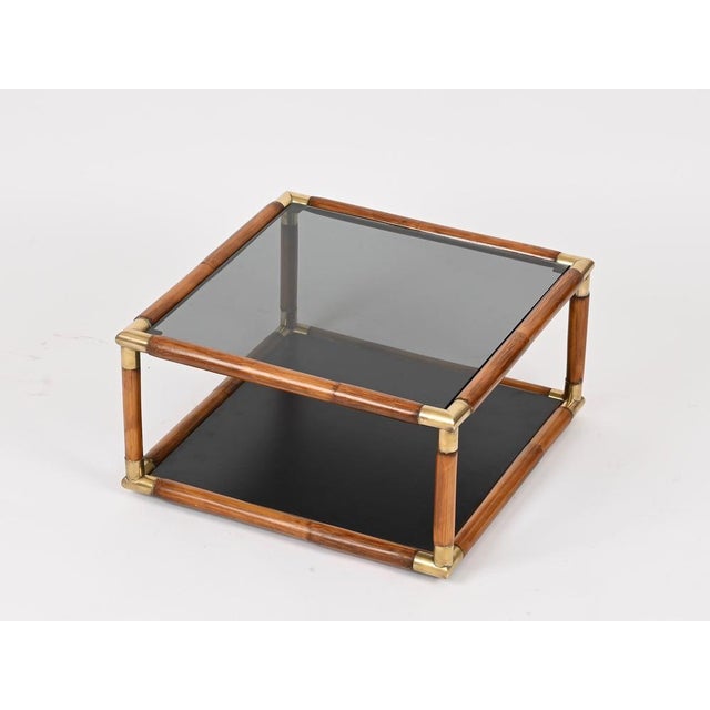 Bamboo, Brass and Smoked Glass Coffee Table in the style of Gabriella Crespi, Italy, 1970s For Sale - Image 13 of 14