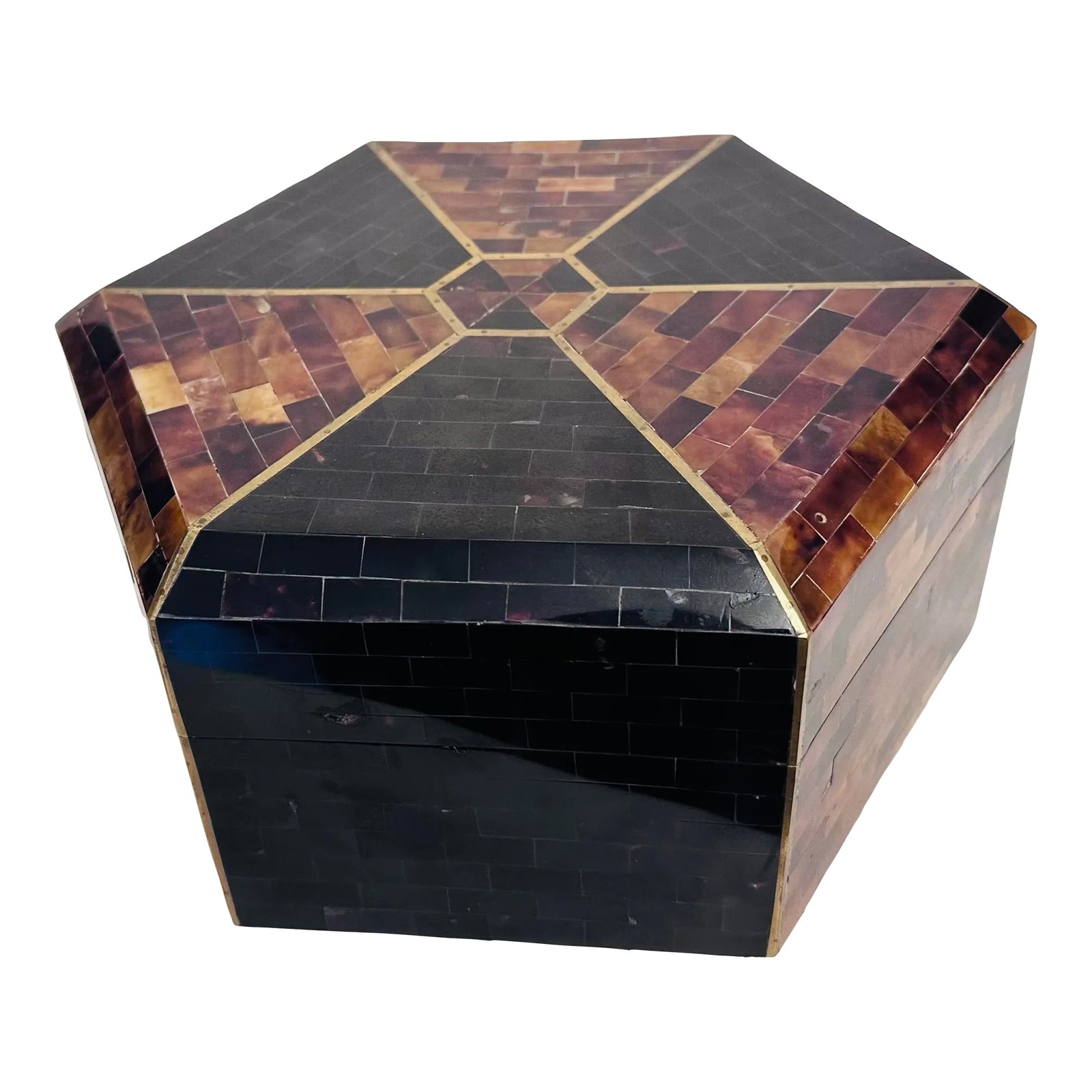 1990s Maitland-Smith Large Tessellated Faux Tortoise Shell Hexagonal ...