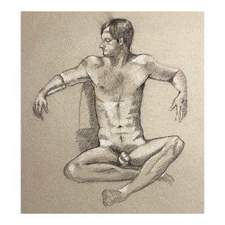 Ron Yrabedra Seated Male Nude Drawing For Sale