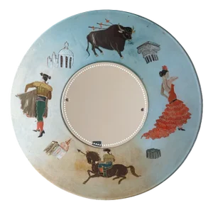 Large Mid-Century Spanish Hand-Painted Glass Wall Mirror, 1950s