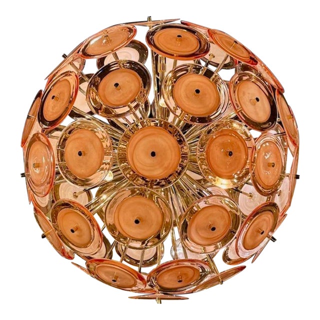 Murano PAle Orange Disc Sputnik Chandelier For Sale