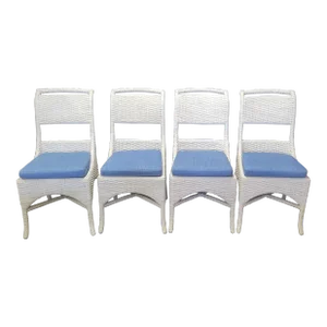 Vintage White Wicker Dining Chairs by McGuire- Set of 4