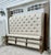 Wood King Sleigh Bed Vintage Transitional Style Tufted Upholstered Linen Taupe For Sale - Image 12 of 15