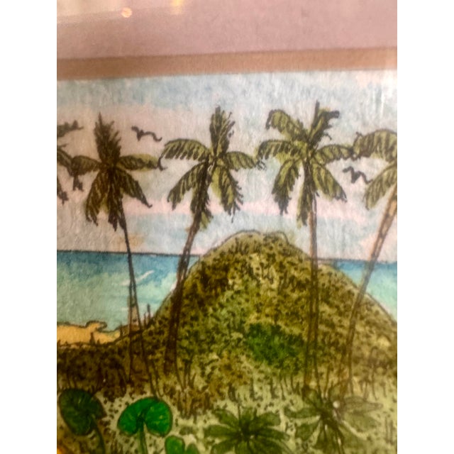 Tiny Caribbean Church Watercolor by I. Kentho, Tobago, 9” x 7” Framed Description: Sweet little original ink and...