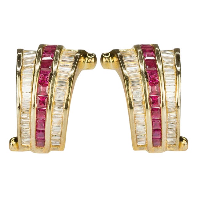 Late 20th Century Ruby & Diamond Earrings, A Pair For Sale