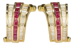 Late 20th Century Ruby & Diamond Earrings, A Pair