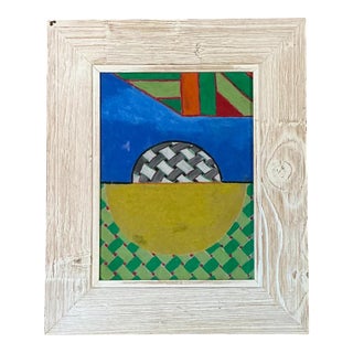 Vintage Geometric Abstract Oil Crayon Drawing For Sale