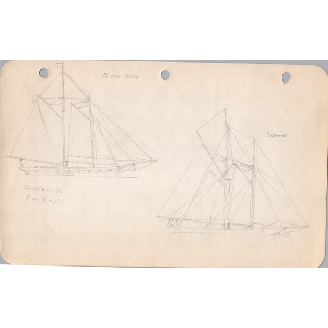Mid-Century Modern 1940s Maine Marine Architectural Pencil Drawing on Paper For Sale - Image 3 of 3