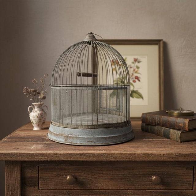 Antique Birdcage Hendryx Company Blue Metal Wire For Sale - Image 6 of 12