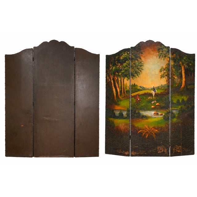 Three Panel Screen Room Divider Antique Hand Painted English Country Horse Scene For Sale - Image 18 of 18