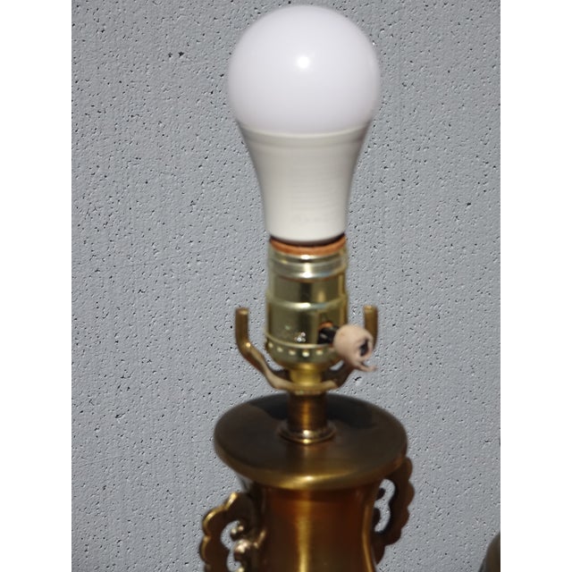 Pair of Vintage Mid Century Metal Table Lamps Lights W Lamp Shades For Sale - Image 9 of 11