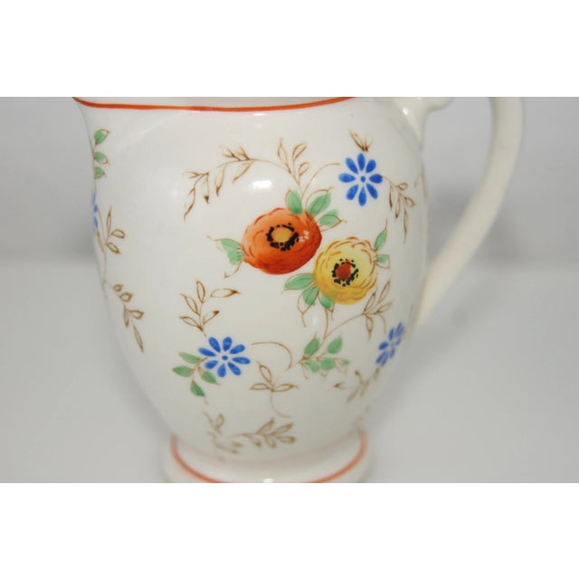 White Antique Hand Painted Ceramic Floral Design Lidded Pitcher For Sale - Image 8 of 9