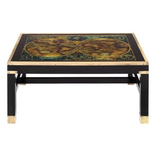Neoclassical Ebonized and Brass Coffee Table With Antique World Map Top For Sale
