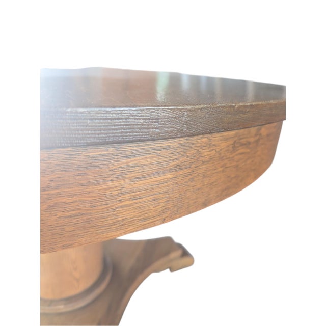 Antique Quarter Sawn Oak Pedestal Dining Table | Tiger Extension Table For Sale - Image 15 of 17