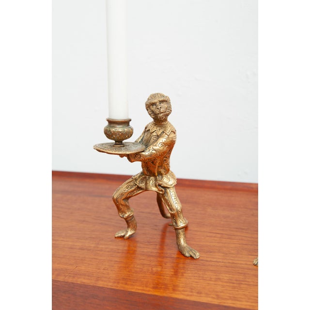 Rococo Monkey Candlesticks in Brass in Singerie Style, Set of 2 For Sale - Image 3 of 10