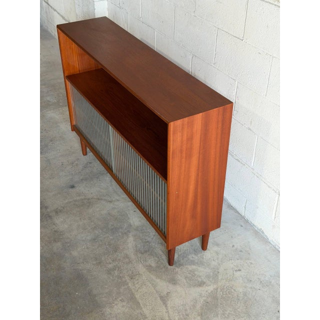 Vintage Danish Modern Teak Cabinet Glass Door Bookcase Media Console For Sale In Los Angeles - Image 6 of 9