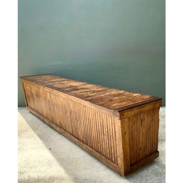 Vintage Wood Industrial Long Counter For Sale In West Palm - Image 6 of 13