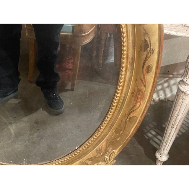 19th Century 19th C. French Ornately Carved Giltwood Oval Mirror For Sale - Image 5 of 7
