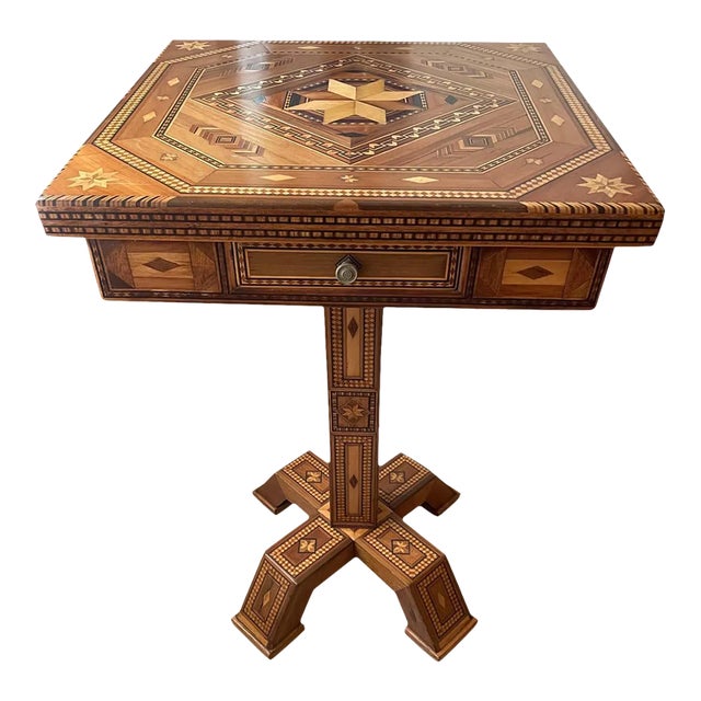1900s Prisoner-Made Marquetry Inlay Side Table For Sale