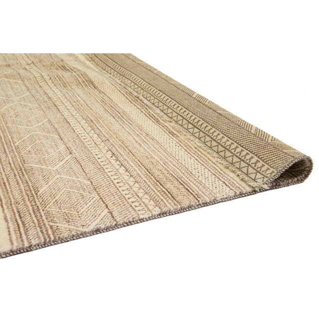 Oversize Modern Gabbeh Beige Wool Rug With Geometric Pattern For Sale - Image 4 of 12