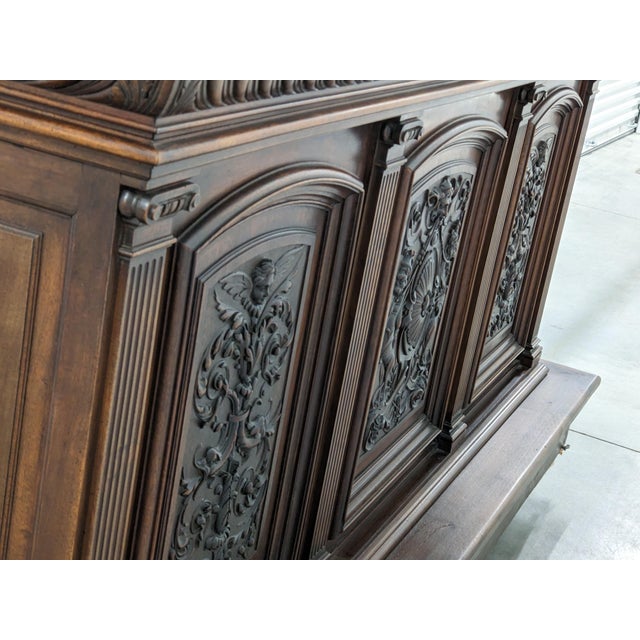 Wood Bar, 19th Century French Renaissance Vintage Carved Buffet With a Marble Top For Sale - Image 7 of 14