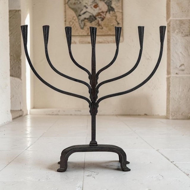 Brutalist Mid-Century French Brutalist Hand-Forged Iron Seven-Light Candelabrum For Sale - Image 3 of 16