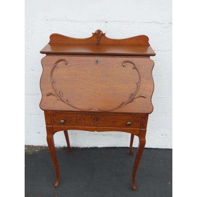 Early 1900s Solid Oak Small Secretary Desk 6669 For Sale - Image 16 of 18