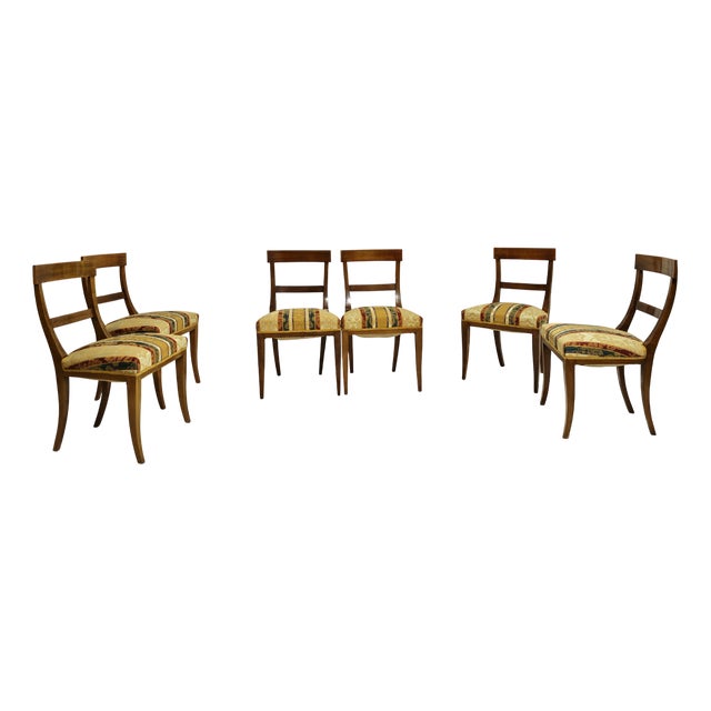 Wooden and Damask Fabric Chairs, 1930s, Set of 6 For Sale