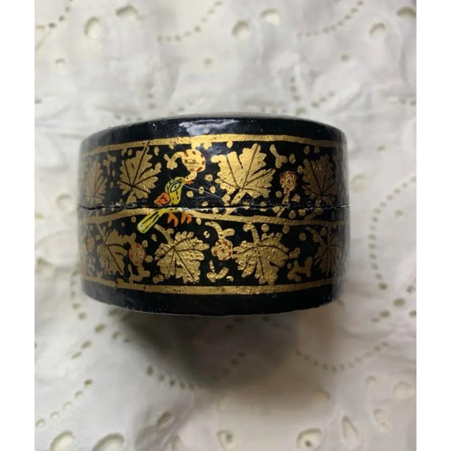 Paint Mid 20th Century Hand Painted Kashmir Trinket Box, Black Lacquer With Gold Tree For Sale - Image 7 of 12