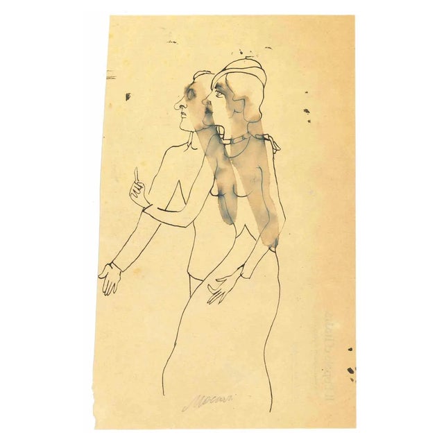 Mino Maccari, The Couple, Original Drawing, 1950s For Sale