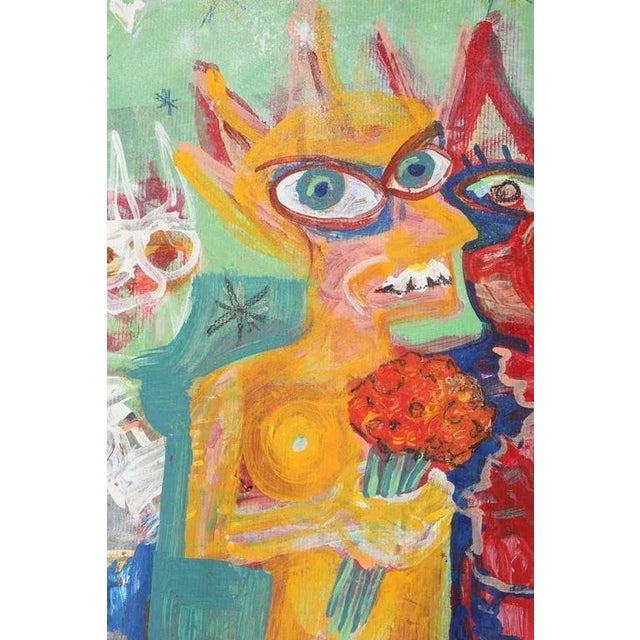 Contemporary 1999 "Spring Stroll" Neo Expressionist Folk Art Painting on Mixed Media by Julie Hermoso For Sale - Image 3 of 10