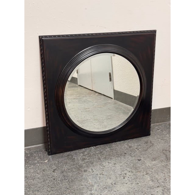 Ethan Allen Classical Roundel Square Wood Wall Mirror For Sale - Image 9 of 12