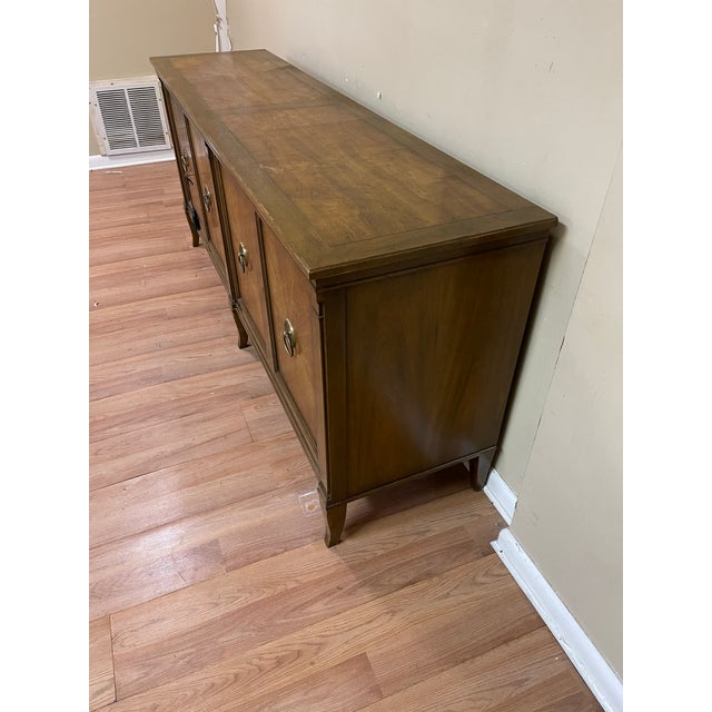 Baker Furniture Company 1960s Baker Furniture Walnut Credenza With Brass Pulls For Sale - Image 4 of 10