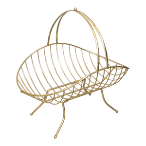 1970s Space Age Gold Color Finish Steel Log Basket Magazine Rack