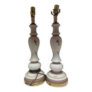 Antique Milk Glass Table Lamps - a Pair For Sale