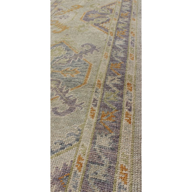 Turkish Oushak Runner With a Tribal Design in Purple, Blue and L.Green Colors by Keivan Woven Arts For Sale In Atlanta - Image 6 of 8