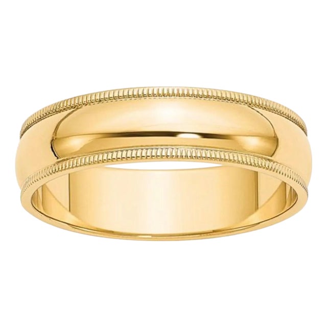 14 Karat Gold Milgrain Half Round Comfort Fit Wedding Band 8.5 Grams For Sale