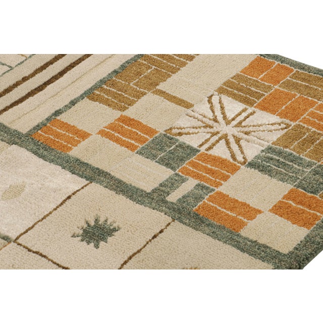 2010s Rug & Kilim’s Scandinavian Style Rug in Beige-Brown With Geometric Patterns For Sale - Image 5 of 7