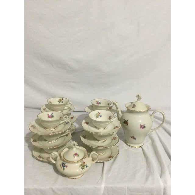 Vintage Karlskrona Porcelain Upsala Ekeby Karlskrona Sweden Bone China Tea Set- 14 Pieces For Sale - Image 4 of 8