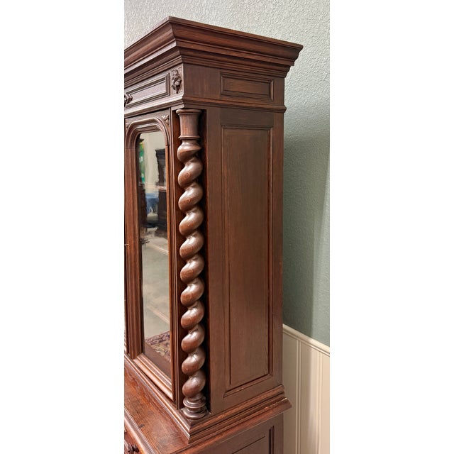 Antique French Bookcase & Chest of Drawers Display Cabinet Barley Twist Oak For Sale - Image 9 of 13