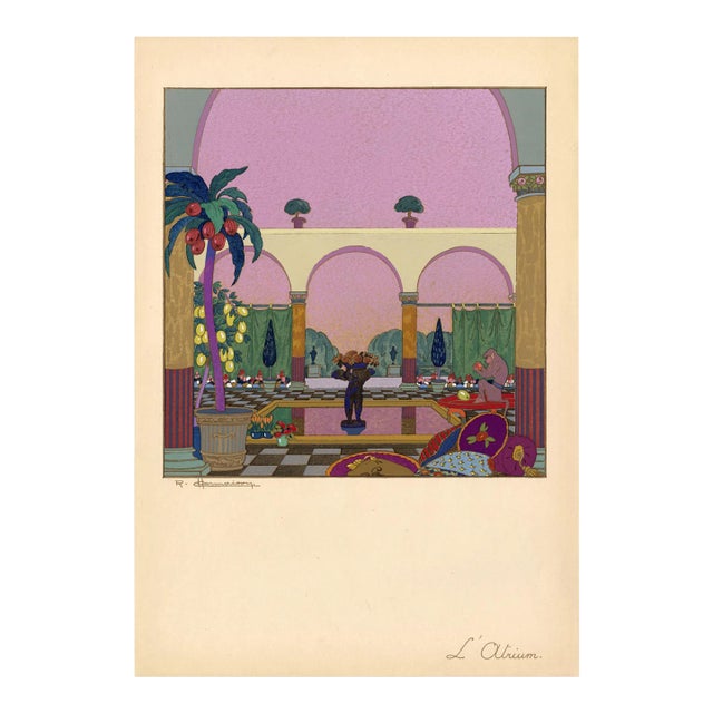 "L'atrium" Pochoir C. 1919 For Sale