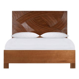 Swirl Rattan Platform Bed Queen, Golden Mahogany For Sale