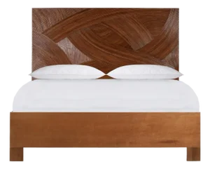 Swirl Rattan Platform Bed Queen, Golden Mahogany