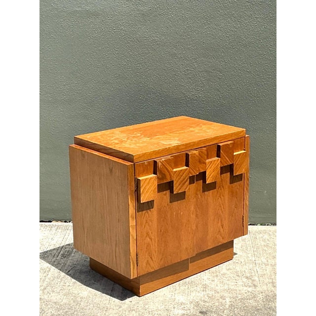 Late 20th Century Vintage Brutalist Geometric Wood Cabinet For Sale - Image 5 of 14