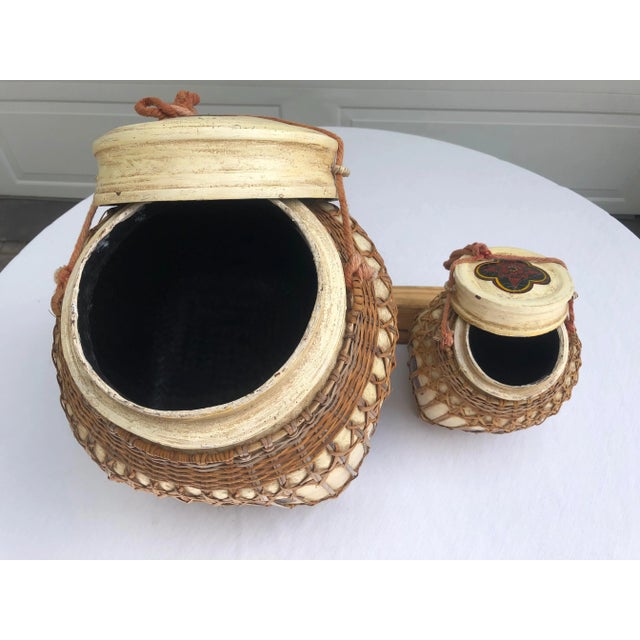 Wood Mid 20th Century Moroccan Painted Rattan Baskets - Set of 2 For Sale - Image 7 of 8