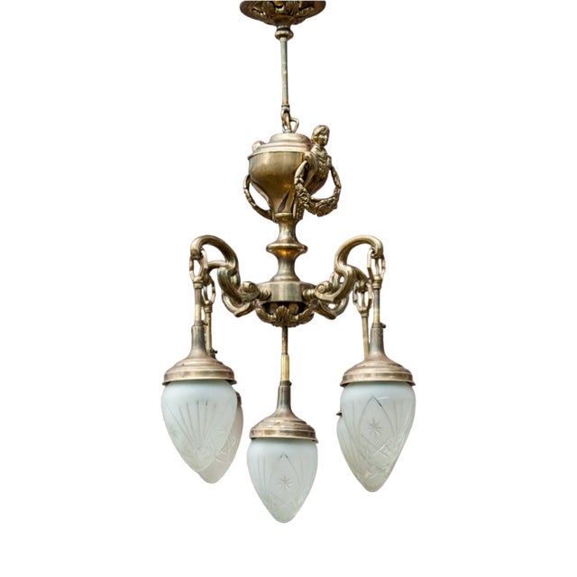 Mid 20th Century Brass Chandelier, Western Europe., 1950s For Sale