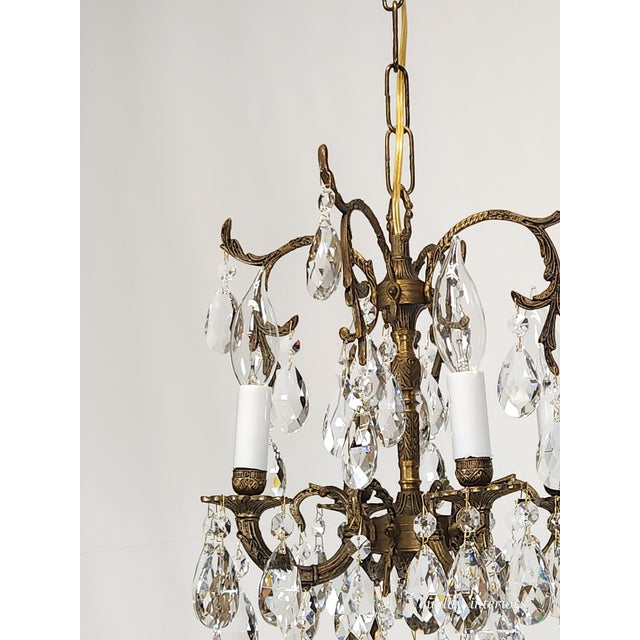1950s Antique 4 Arm 4 Light Lovely Lavish Brass Cut Lead Glass Crystal Chandelier For Sale - Image 5 of 12