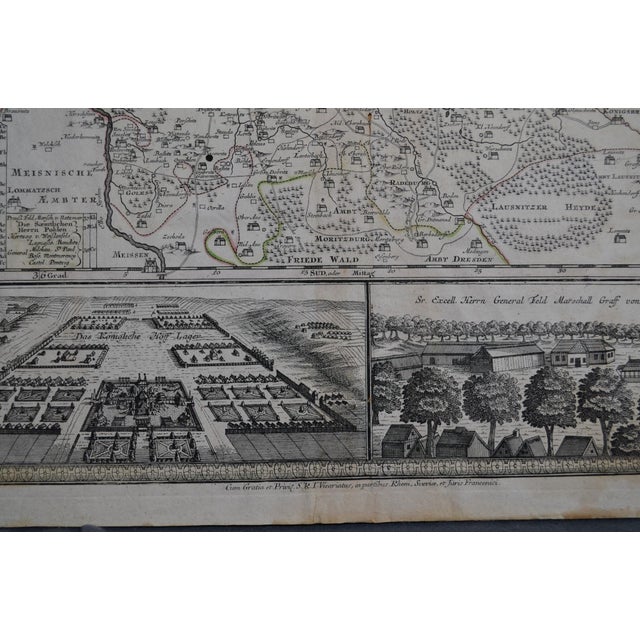 Black Antique German Geographical Map "Grossen Hayn" 1730 Engraved in Black With Color Highlights For Sale - Image 8 of 12