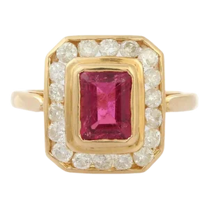 18k Yellow Gold Octagon Cut Ruby Diamond Engagement Ring Size 7