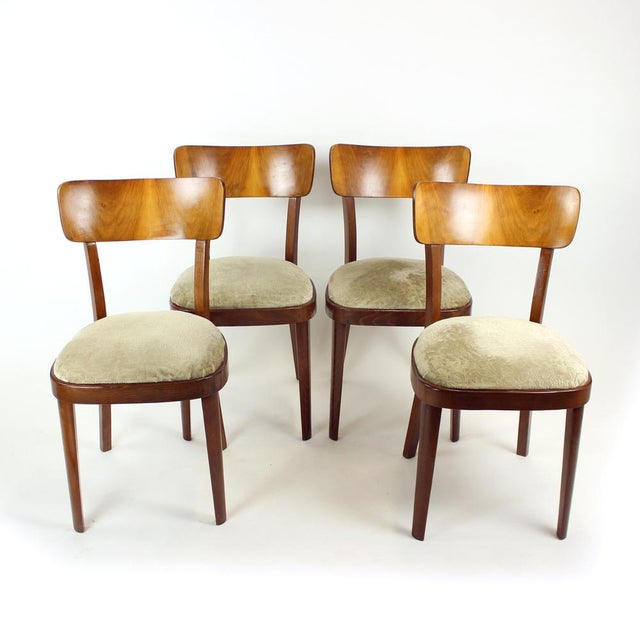 A refined set of original Tatra chairs from the 1950s. Crafted from solid oak, each chair features a sculptural bent-...